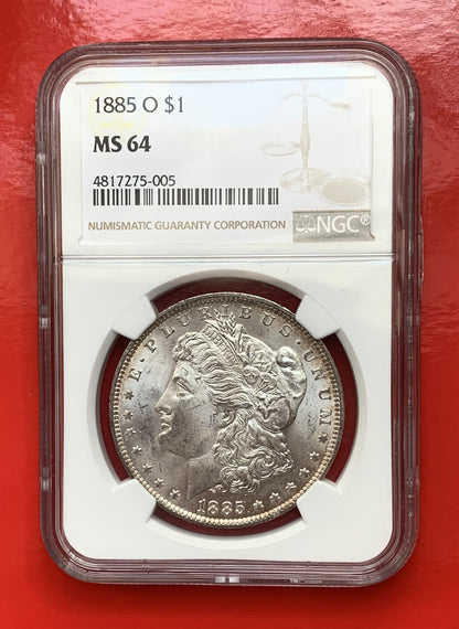 1885 O MORGAN SILVER DOLLAR NGC MS 64 Uncirculated New Orleans Silver GEM美国摩根银元