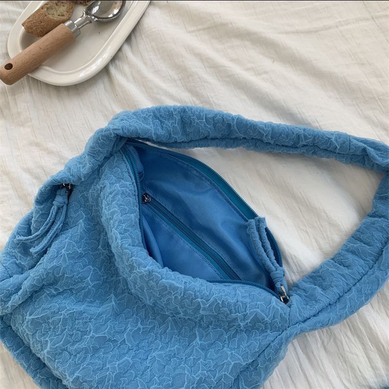 Nylon Shoulder Bag Underarm Bags Tote Wrinkled Bubble Handbag Zipper 24*10*22 CM