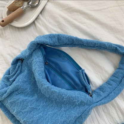 Nylon Shoulder Bag Underarm Bags Tote Wrinkled Bubble Handbag Zipper 24*10*22 CM