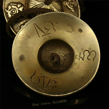3.54" Collection Tibet Pure Copper Handmade Copper Meditation Cymbal Bell A Pair