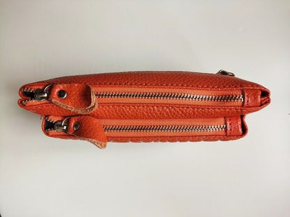 Orange Wristlet Purse Women Lady's Wallet Coin Purse Small Bag Genuine Leather