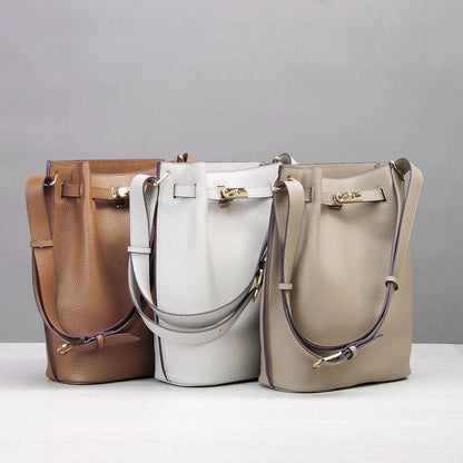 Real Leather Drawstring Bucket Tote Shoulder Bag Purse Handbag Crossbody Fashion