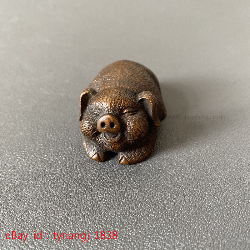 Chinese Retro Brass Solid Zodiac Pig Ornament Tea Pet Handicraft