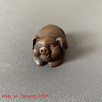Chinese Retro Brass Solid Zodiac Pig Ornament Tea Pet Handicraft