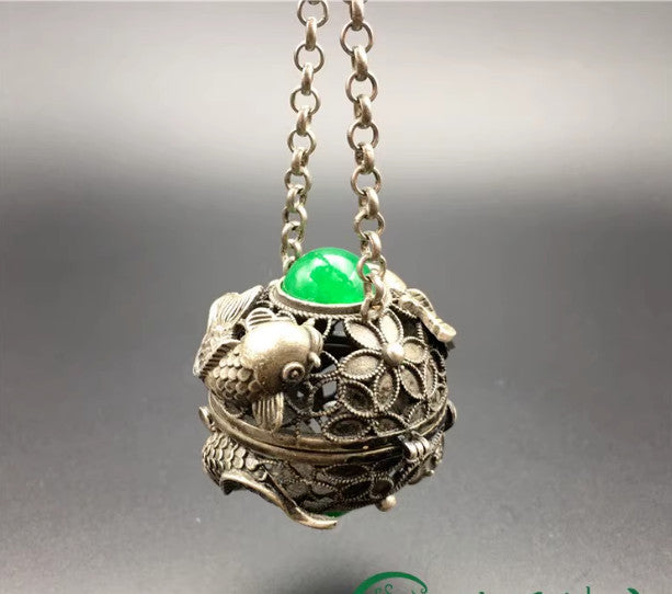 Antique White Copper Hollow Sandalwood Perfume Ball Pendant -