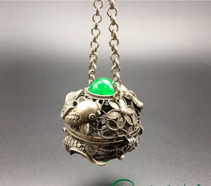 Antique White Copper Hollow Sandalwood Perfume Ball Pendant -
