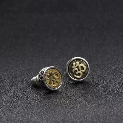 2pc Om Mandala Stud Earrings for Retro Religious Style Six Characters Buddhist