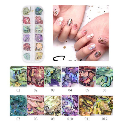 Nail Art Decor 12Design Box 3D Irregular Abalone Seashell Fragment Flakes Charms