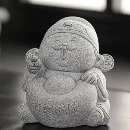 Sandstone Chinese-Mammon Tea Pet Decor 7.3cm Desktop Decor Attracting Wealth