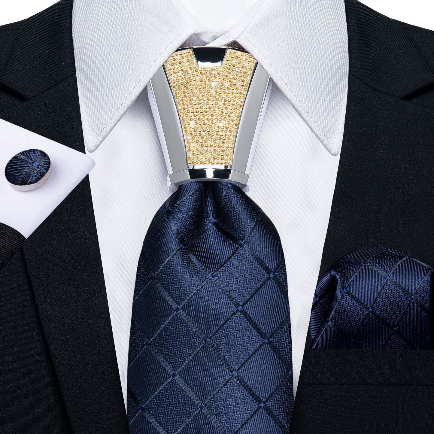 Men Necktie 3Pcs Luxury Striped Ties Cufflinks Pocket Square Wedding Accessories