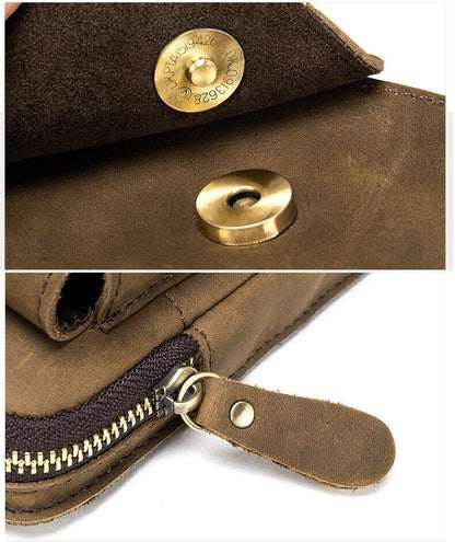 Men Phone Belt Pack Bag Loop Waist Holster Pouch Case Genuine Leather Wallet