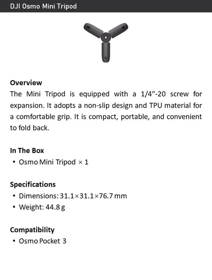DJI Osmo Mini Tripod for Pocket 3 – Compact Foldable Stand, Non-Slip Grip