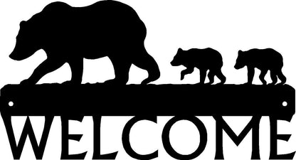 Bear & Cubs Welcome Sign - Size 12" x6.5" Metal Wall Art