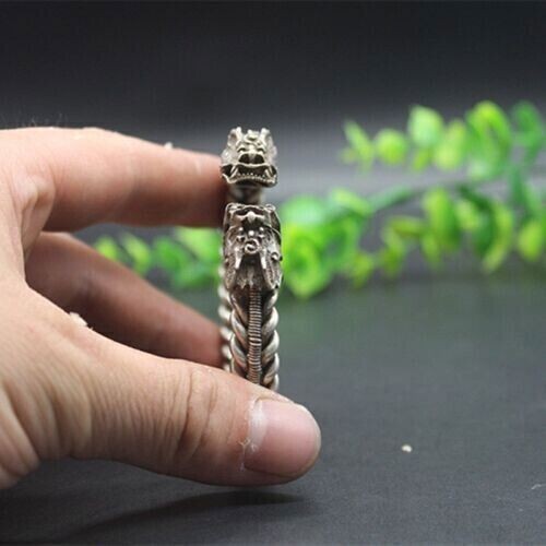 Collectable Old Chinese Tibet Silver Handcarved Dragon Head Bracelet 10023