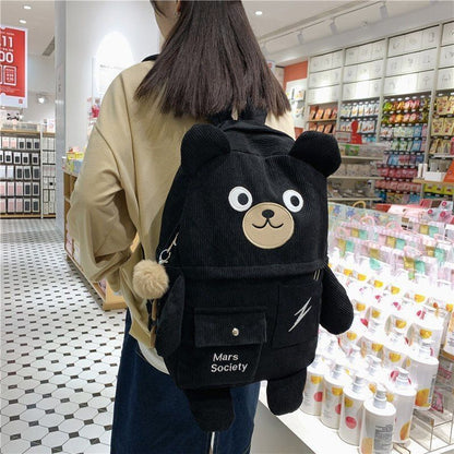 Corduroy Bear Backpacks Multi-pockets School Bags Large Schoolbags 43*30*13 CM