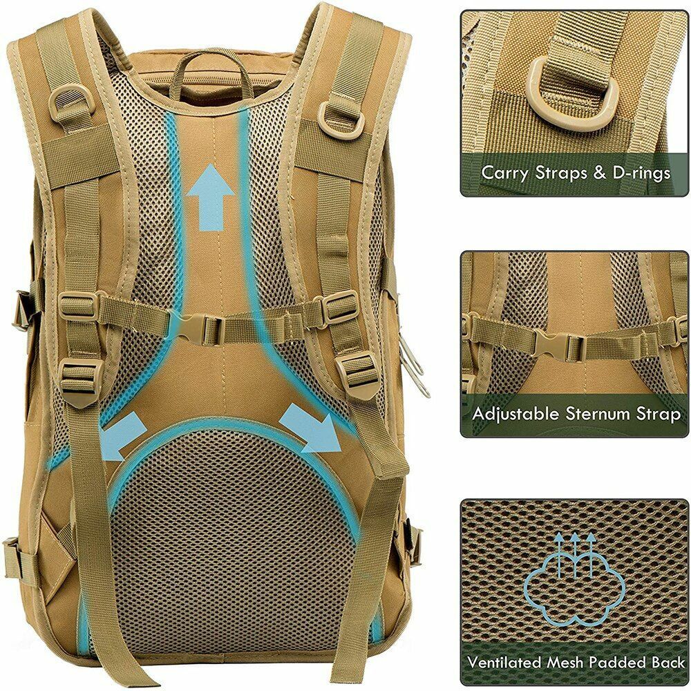 Tactical Backpack Molle Bag 35L Laptop Rucksack Survival Travelling Camping Gear