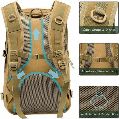 Tactical Backpack Molle Bag 35L Laptop Rucksack Survival Travelling Camping Gear