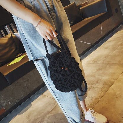 Cotton Rope Woven Shoulder Bag Handmade Knitted Bucket Bag Handbags 16*20*10 CM