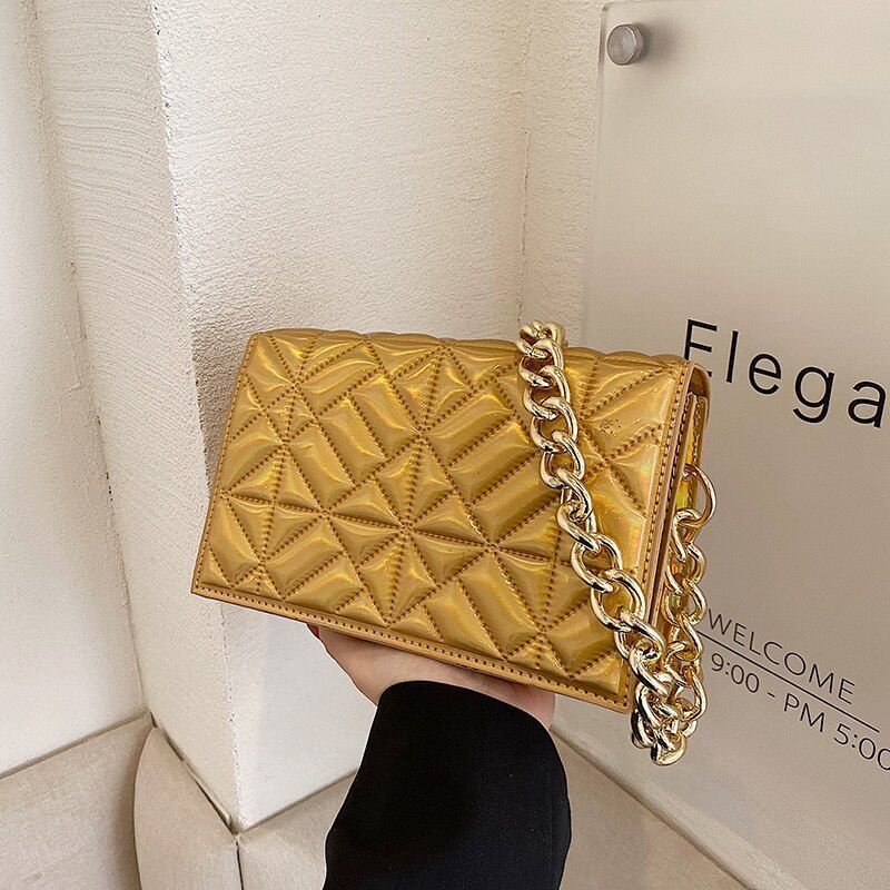 Metal Chain Shoulder Bag Handbag Purse Shiny Leather Small Fashion 22*14*7 CM
