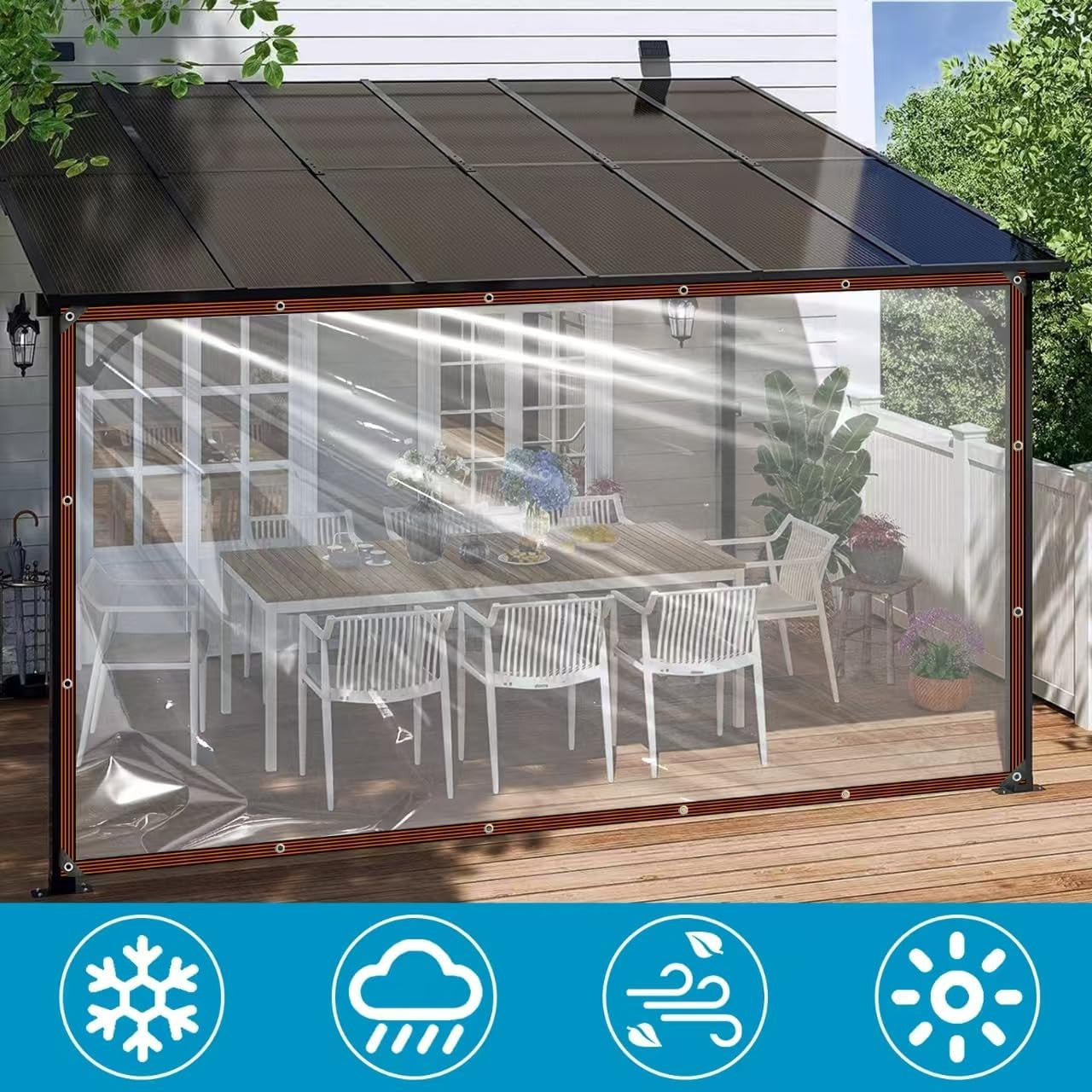 Clear Tarps Heavy Duty Waterproof - 8X10Ft Clear Plastic Tarp with Grommets Tran