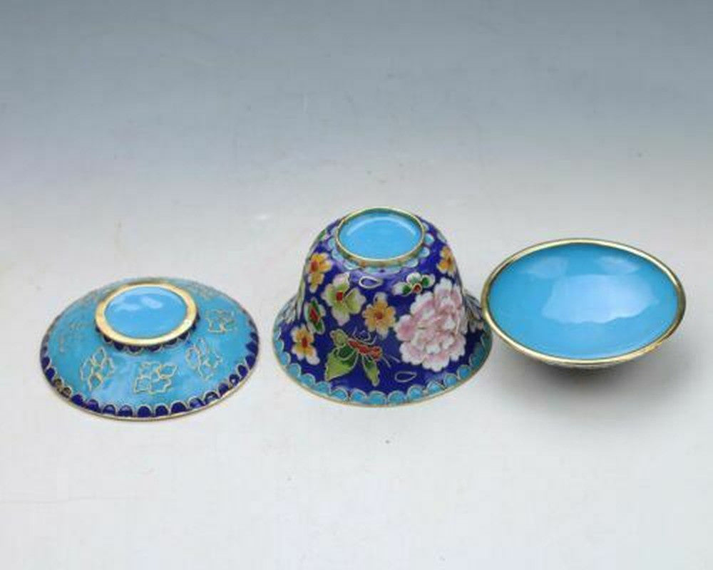 7.08" CHINESE CLOISONNE HAND-PAINTED FLOWER TEACUP BOUTIQUE COLLECT GIFT DECOR