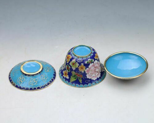 7.08" CHINESE CLOISONNE HAND-PAINTED FLOWER TEACUP BOUTIQUE COLLECT GIFT DECOR