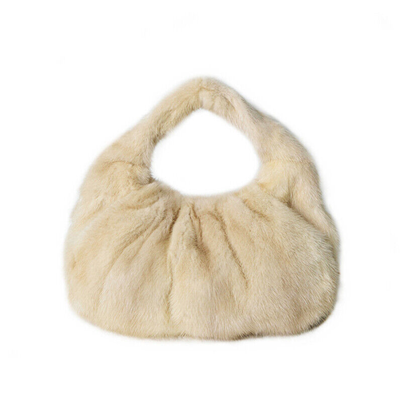 Luxury Womens Full-pelt Mink Handbag Genuine Leather Strap Solid Crossbody Bag