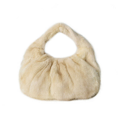 Luxury Womens Full-pelt Mink Handbag Genuine Leather Strap Solid Crossbody Bag