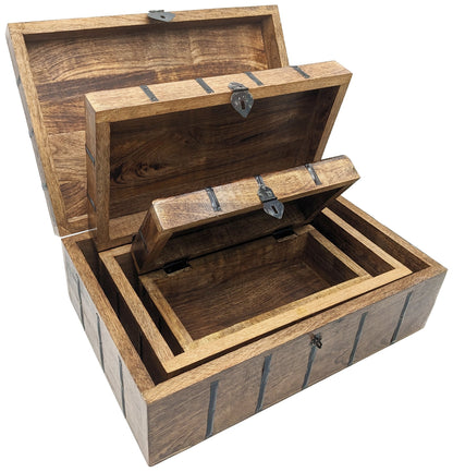 3 Set (S,M & L) Nesting Wooden Pirate Treasure Chests, Hinges & Clasps for locks