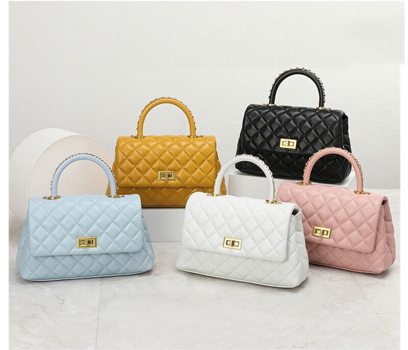 19/23/29 Quilted Sheepskin Leather Small Flap Purse Tote Clutch Handbag w/ Chain
