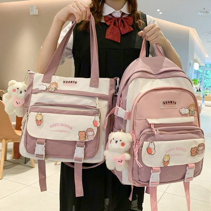 Girls Backpack Shoulder Bags Pockets School Bag Teenage Girls Kawaii Backpack