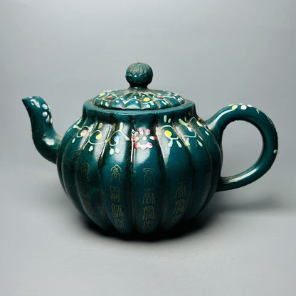 Vintage Chinese Yixing Purple Clay Teapot Zisha Ceramic Enamel Exquisite Teaware