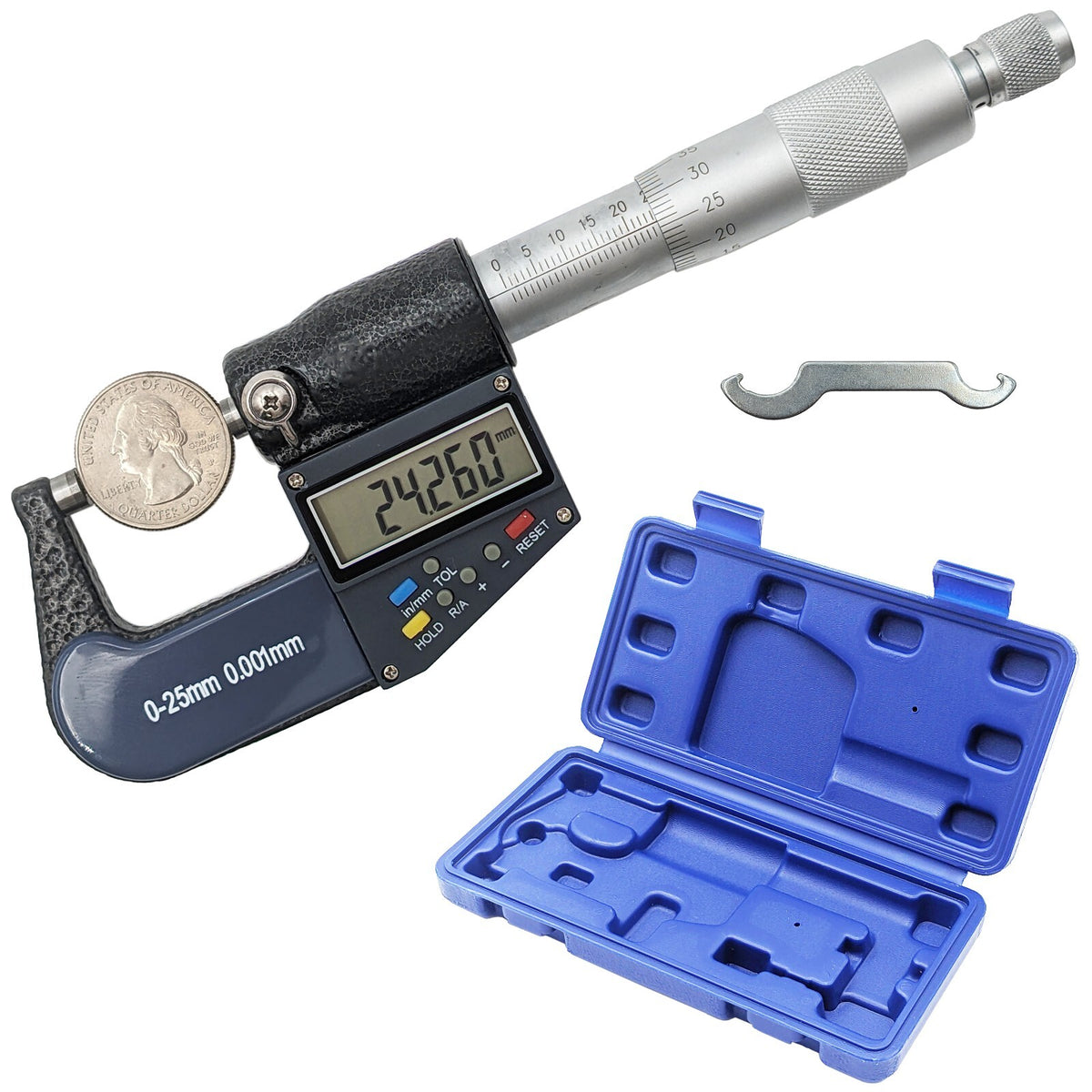 0-25mm (0-1") Digital Micrometer with 6 Digit LCD Display, 0.001mm Resolution