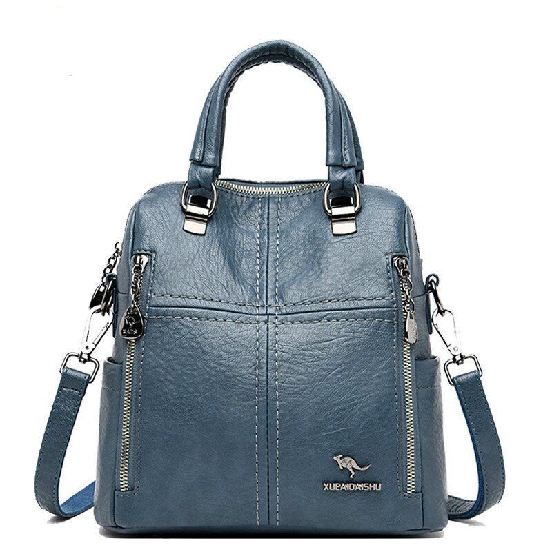 High Quality Leather Backpack Shoulder Bags Multifunction Travel School Bag 1 PC