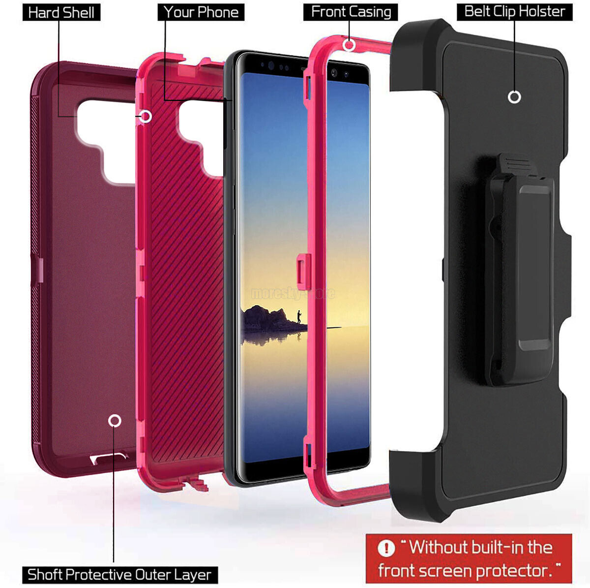 For Samsung Galaxy Note 8 Heavy Duty Rugged Hard Soft Case / Clip Holster Stand