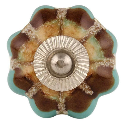 Pack of 10 Handmade Sea Green And Brown Ceramic Drawer Cabinet knobs