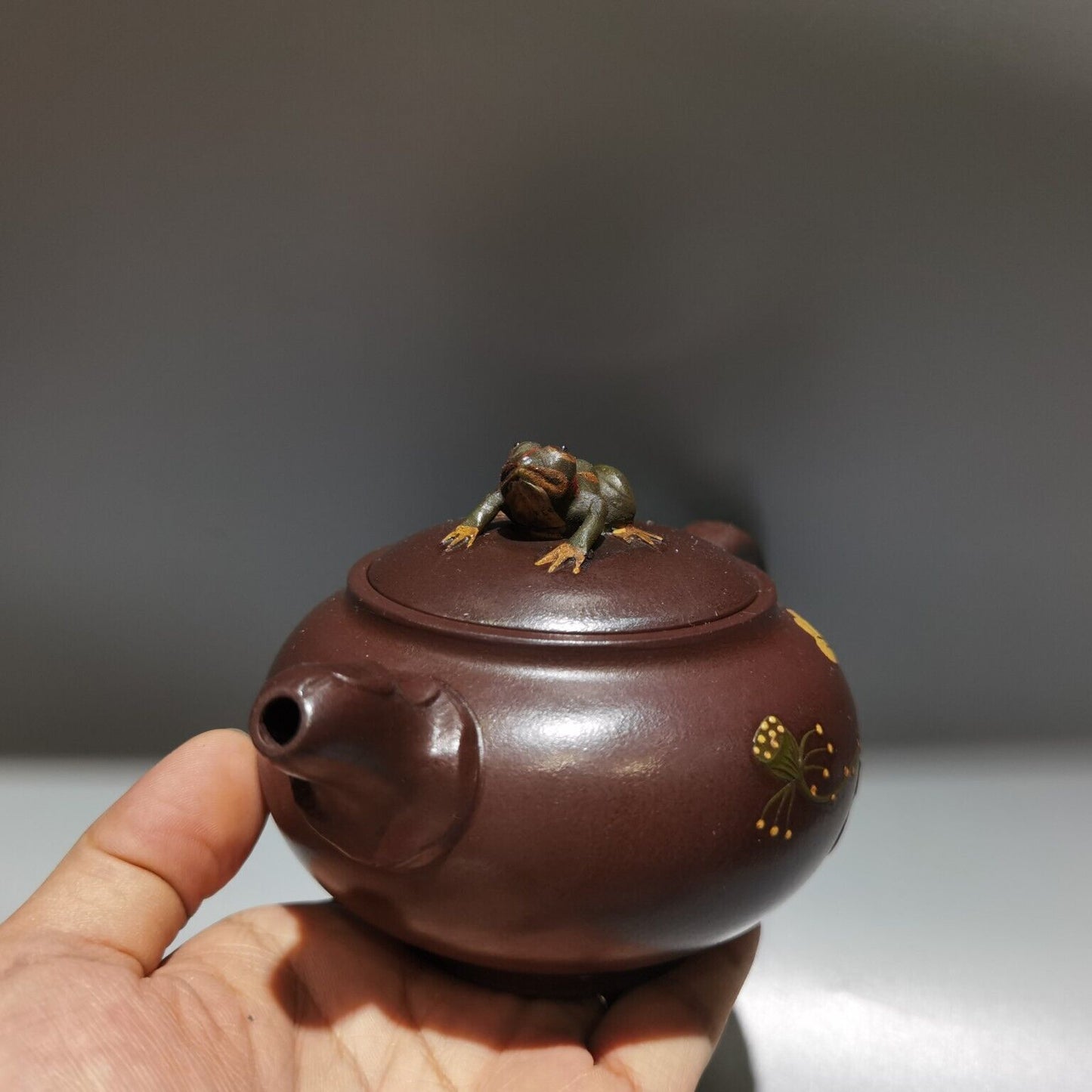 Vintage Chinese Yixing Purple Clay Teapot Zisha Ceremony Frog Lotus Leaf Tea Set
