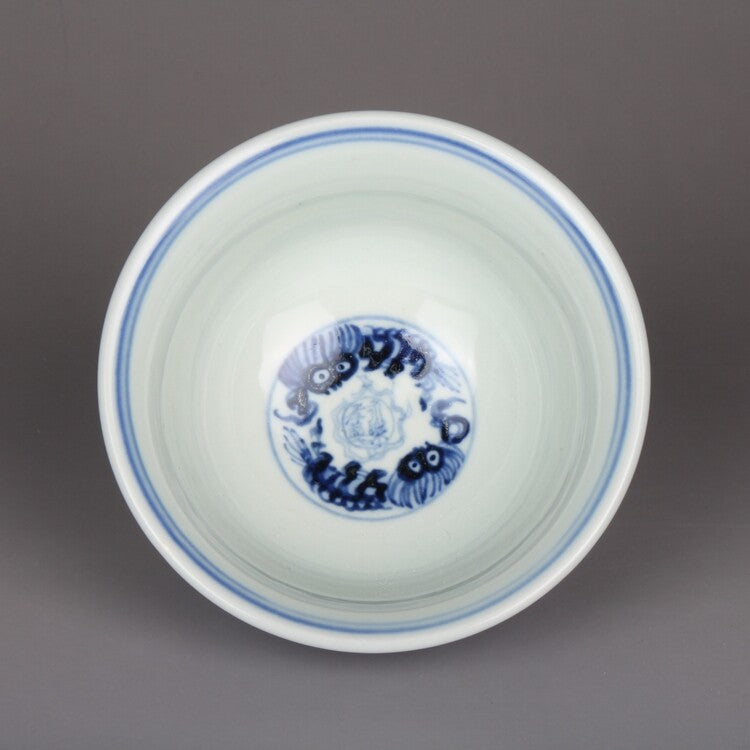 3.6" Chinese Blue and White Porcelain 120ML Twine Lotus Flower Branch Teacup Cup