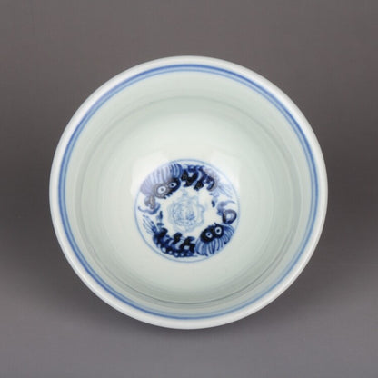 3.6" Chinese Blue and White Porcelain 120ML Twine Lotus Flower Branch Teacup Cup