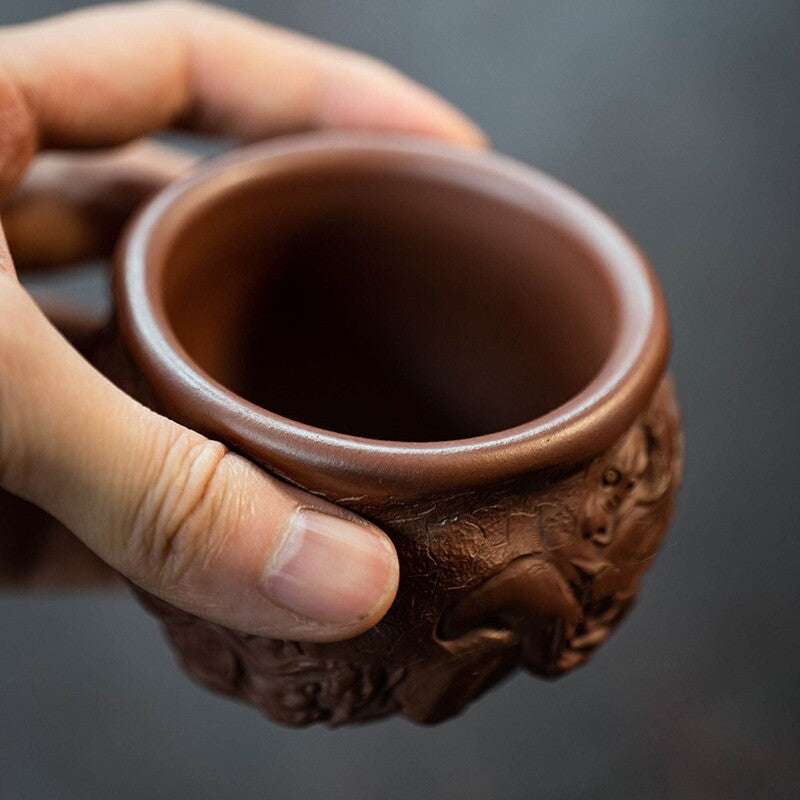 Handmade Tea Cup Dragon Carved Master Personal Cup 130ml Real Yixing Zisha Clay