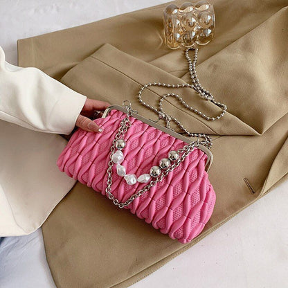 Hand Chain Pearl Bag Synthetic Leather Crossbody Purse Totes Handbag 14*22*6 CM