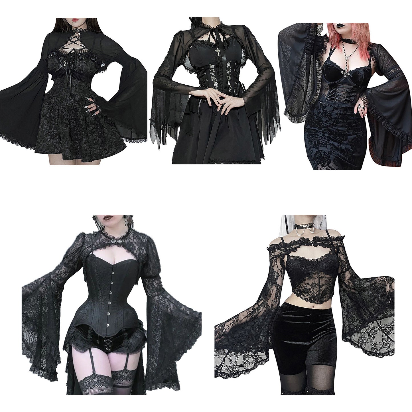 Women Sexy Gothic Long Flare Sleeve Lace Shrug Retro Steampunk Crop Top Cardigan
