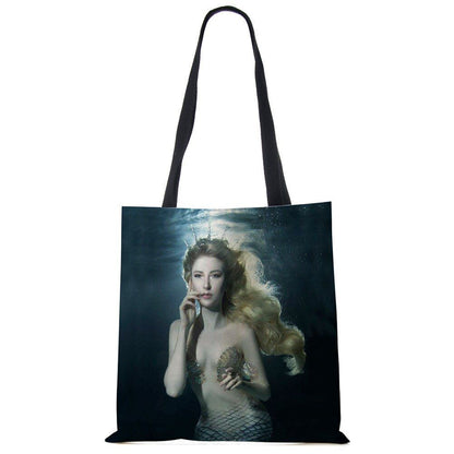 Mermaid Print Shoulder Bag Women Shopping Reusable Bags Large Travel Beach Bags