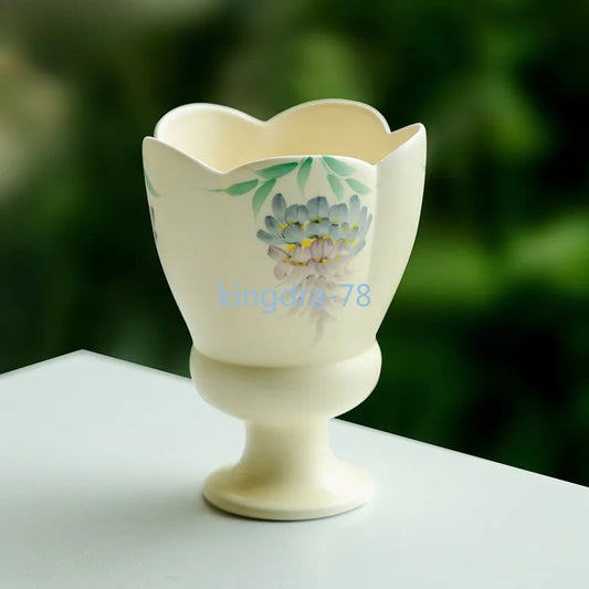125ml Ceramic Handpainted Wisteria Flower Teacup High Foot Cup Coffee Mug