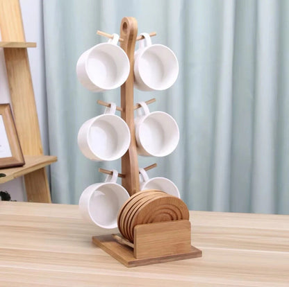 Ceramic Coffee Cup Household Mug Hanging Water Cup Set Kitchen Tea Set Bamboo