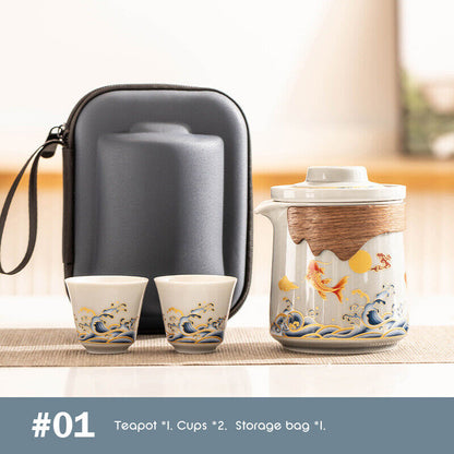 Outdoor Office Camping Tea Ceramic Set Porcelain Chinese Gongfu Tea Cup Set