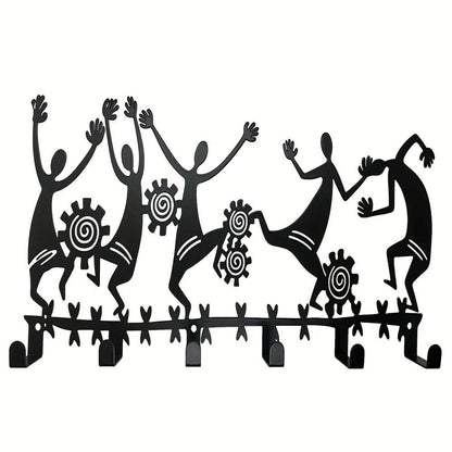 1pc Black Wall Mounted Key Holder - 6 Hooks for Entryway and Living Room Decor