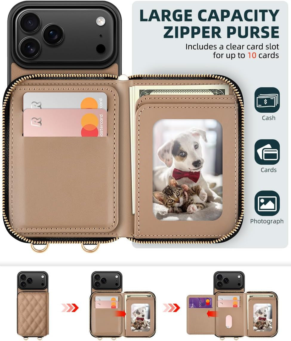 Compatible with Iphone 17 Pro Max Crossbody Wallet Case with Card Holder, PU Lea
