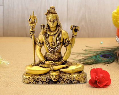 Hindu God Lord Brass Shiva Doing Meditation Idol Statute Figurine