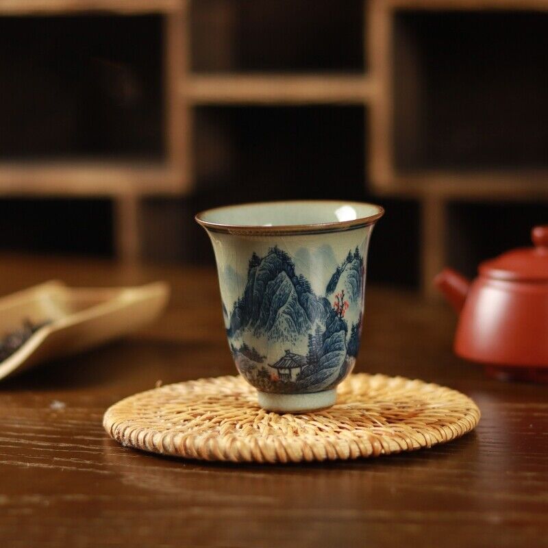 handpainted Jingde town porcelain tea cup crackle glaze fragrance smelling cup